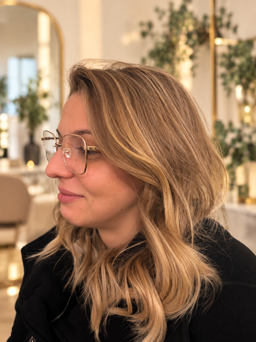 Réalisation coiffure : carré blond vu de profil